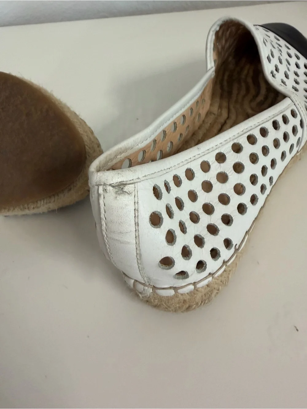 Loeffler Randall | White Perforated Espadrilles with Black Cap Toe